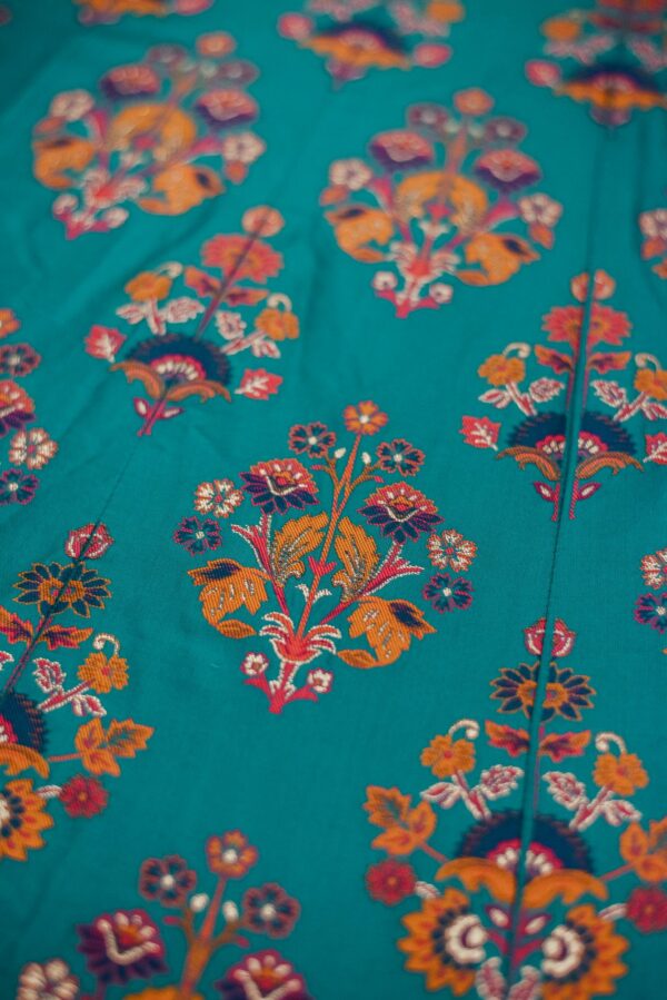 Turquoise blue with orange design bottom lehenga - Image 4