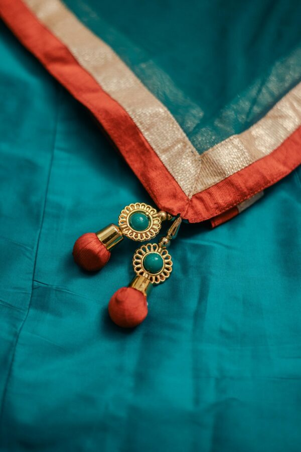 Turquoise blue with orange design bottom lehenga - Image 7