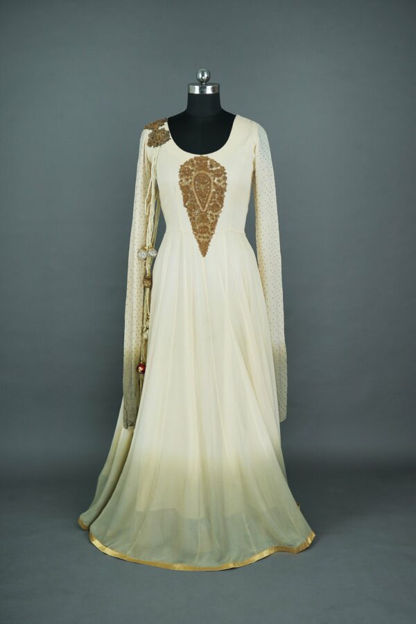 White Lehenga with Brown design on top