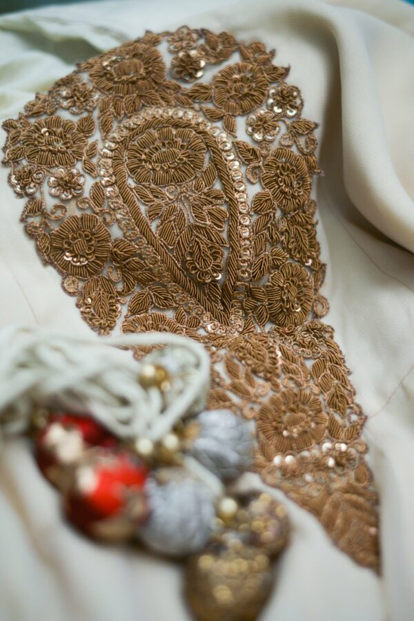 White Lehenga with Brown design on top - Image 4
