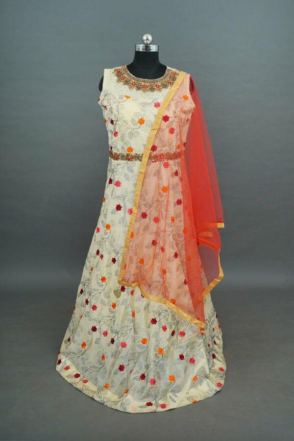 White floral with red shawl lehenga