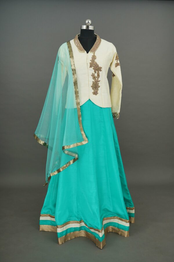 White top with blue bottom lehenga