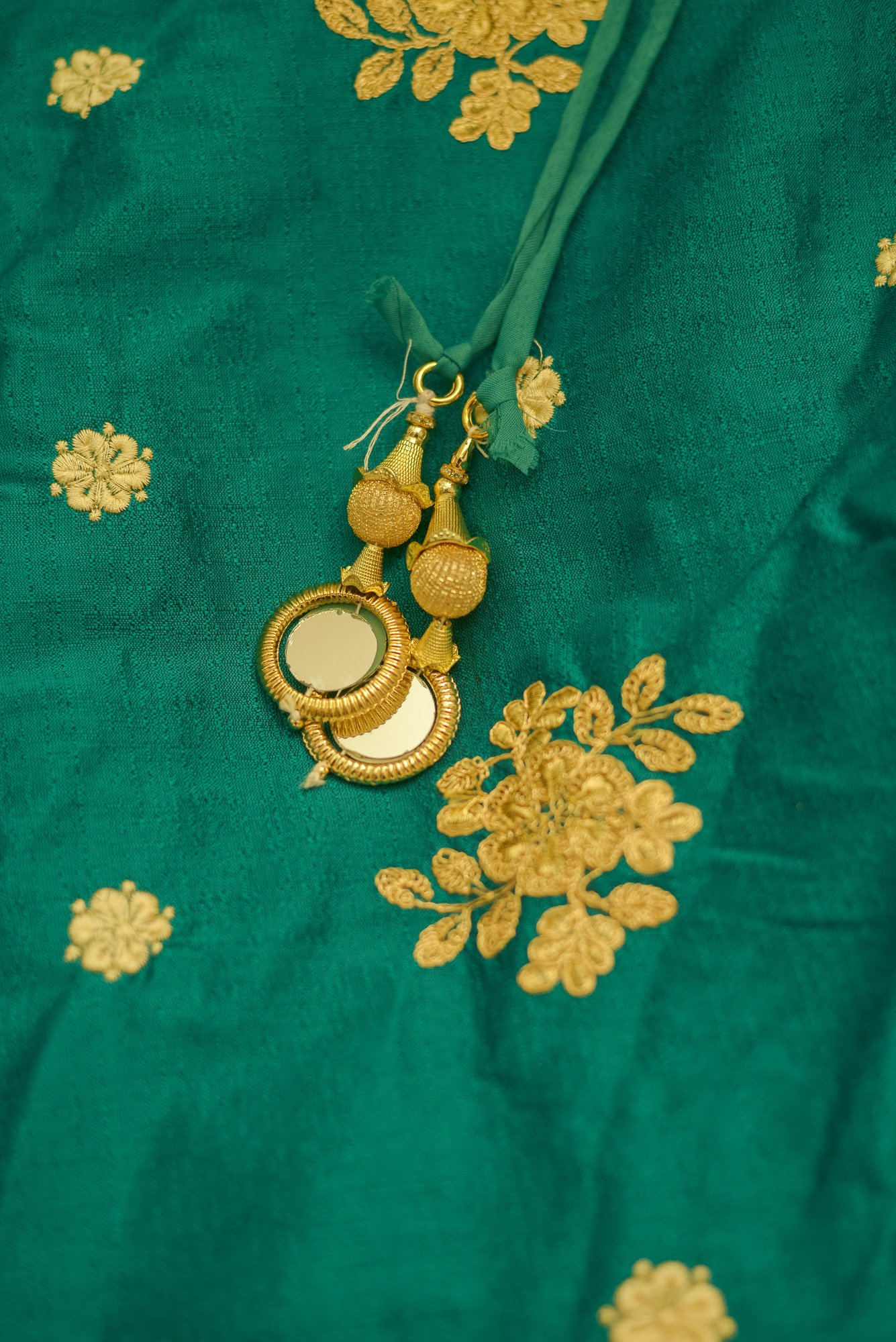 Yellow floral top with green bottom lehenga - Image 2