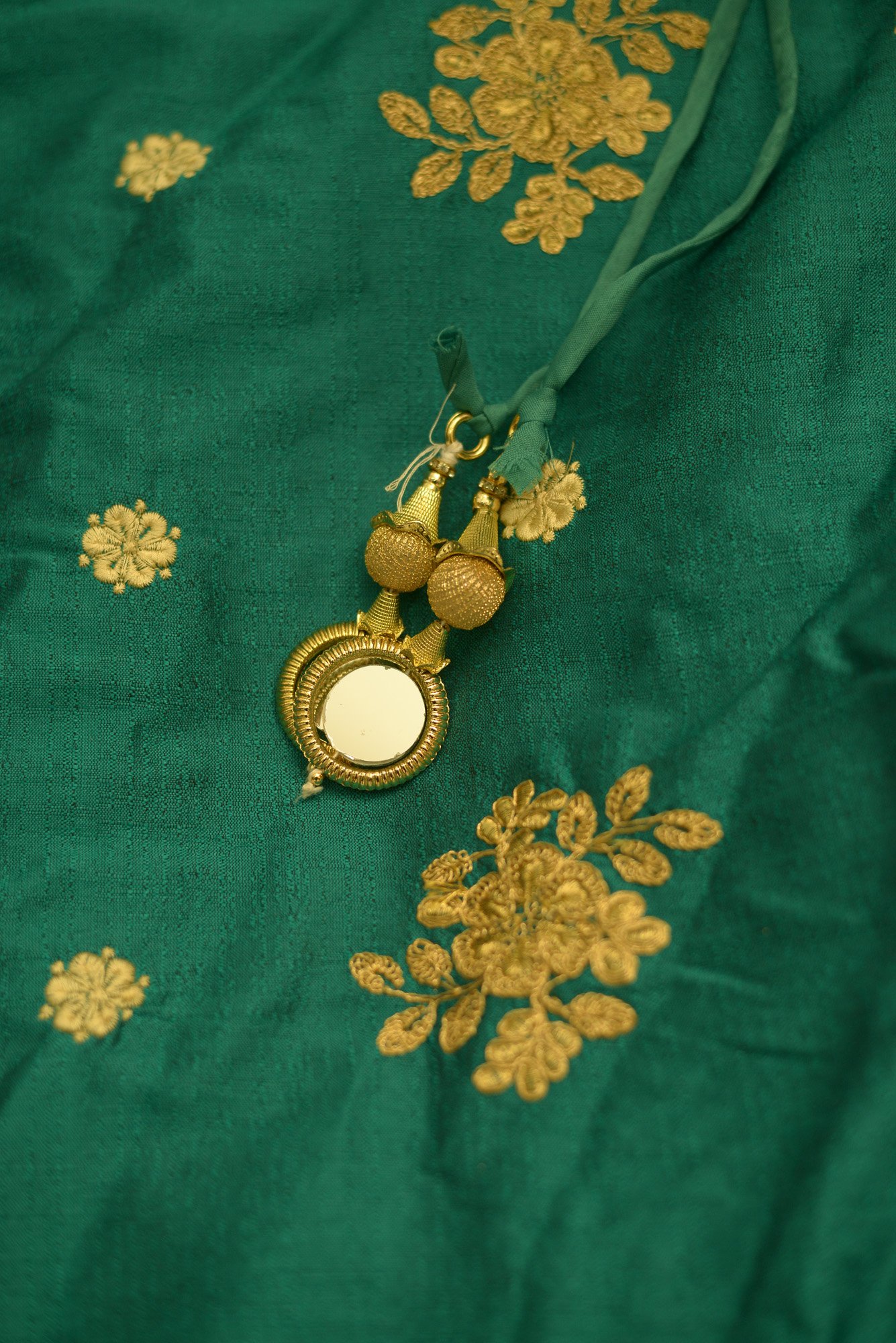 Yellow floral top with green bottom lehenga - Image 3