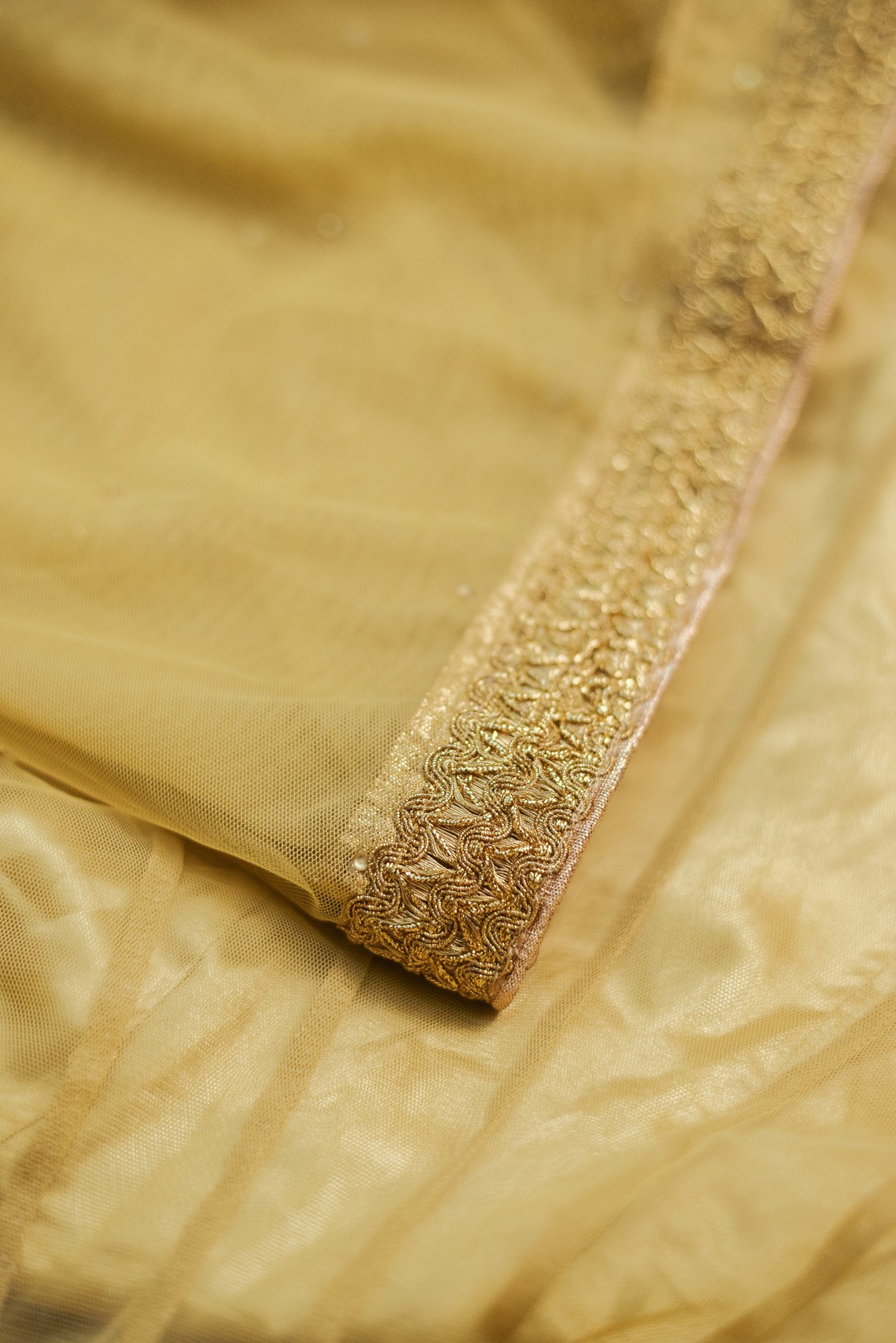 Yellow floral top with net bottom design lehenga - Image 3