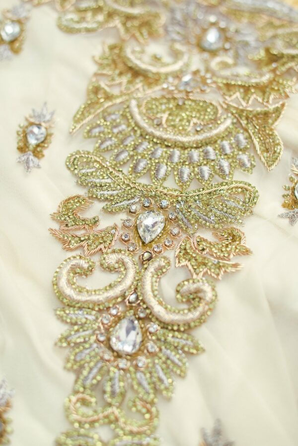 Yellow floral top with white net bottom lehenga - Image 2