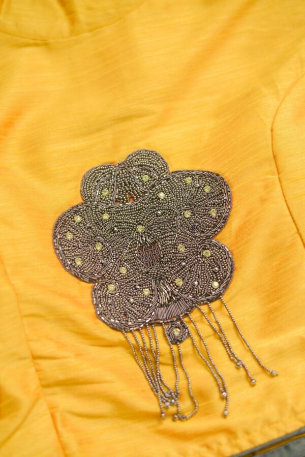 Yellow top and bottom with grey coat lehenga - Image 3