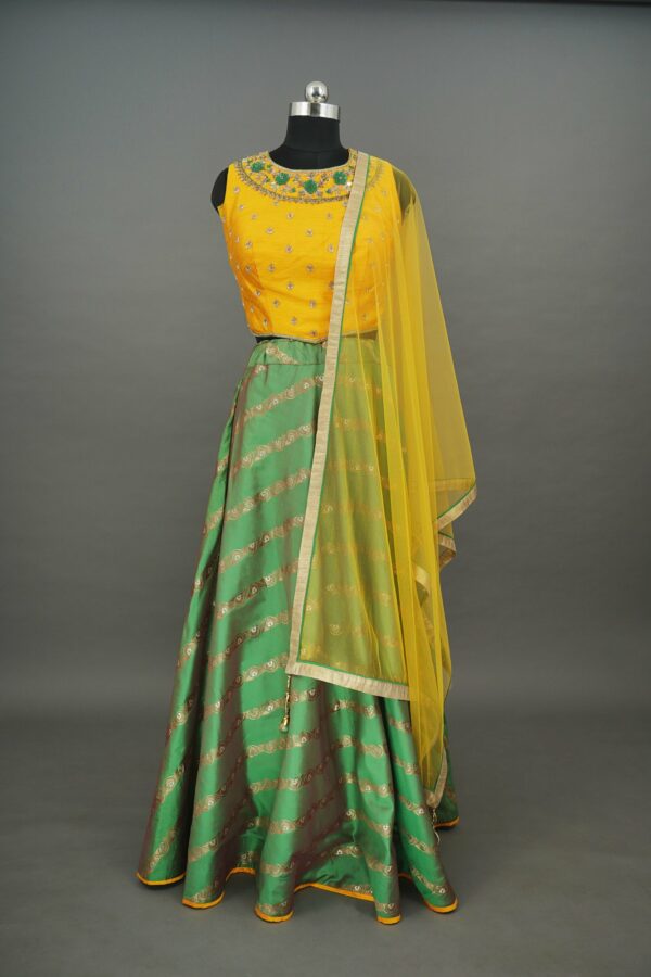 Yellow top with green bottom lehenga
