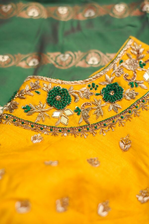 Yellow top with green bottom lehenga - Image 3