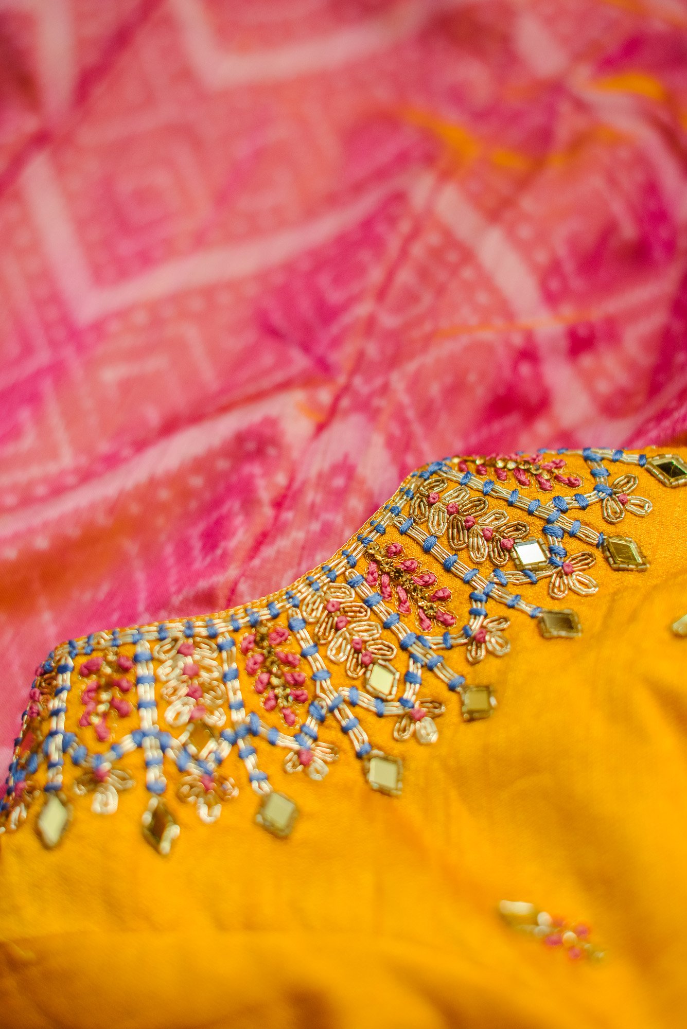 Yellow top with pink bottom lehenga - Image 3
