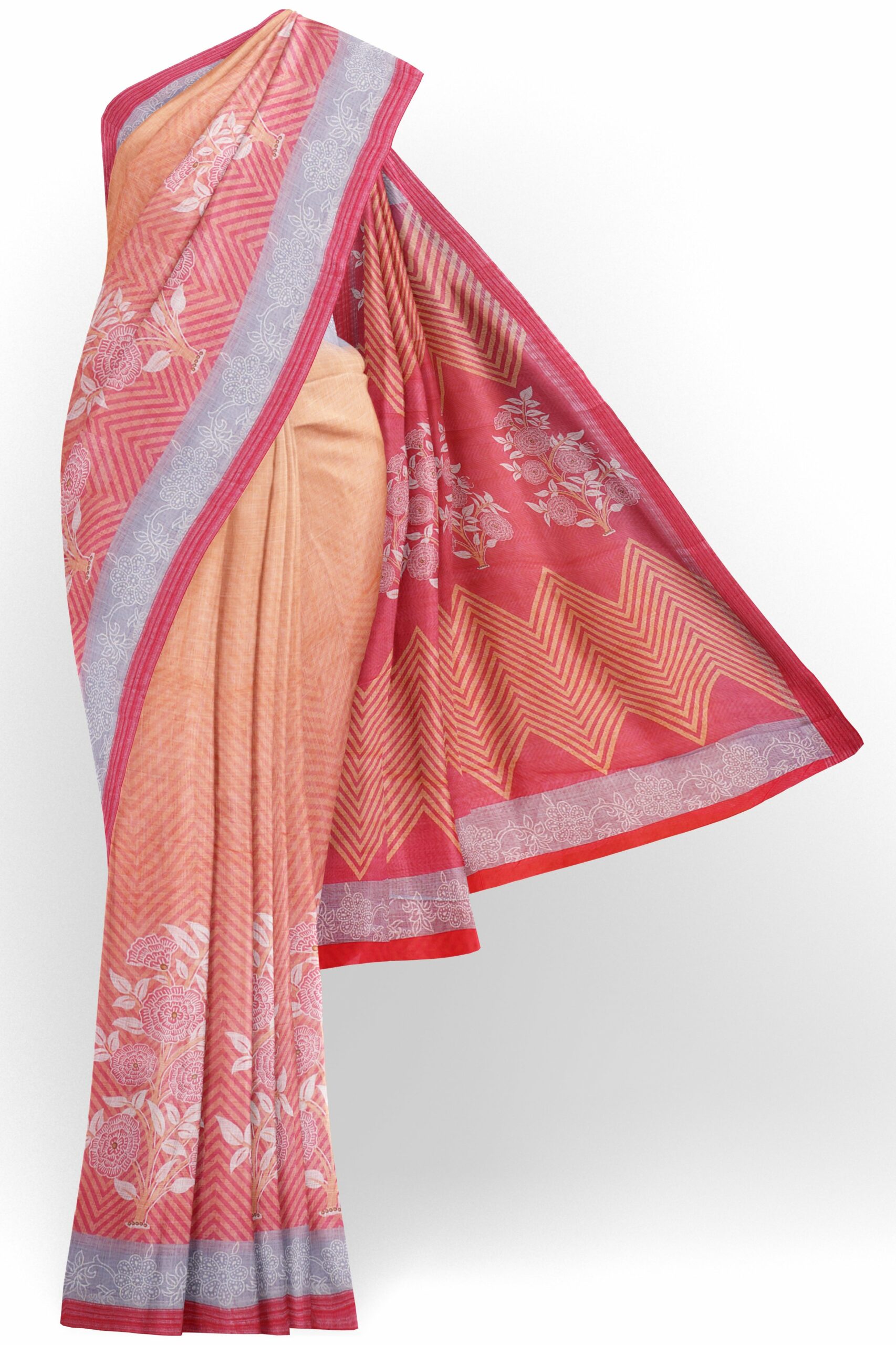 Baby pink saree with white border