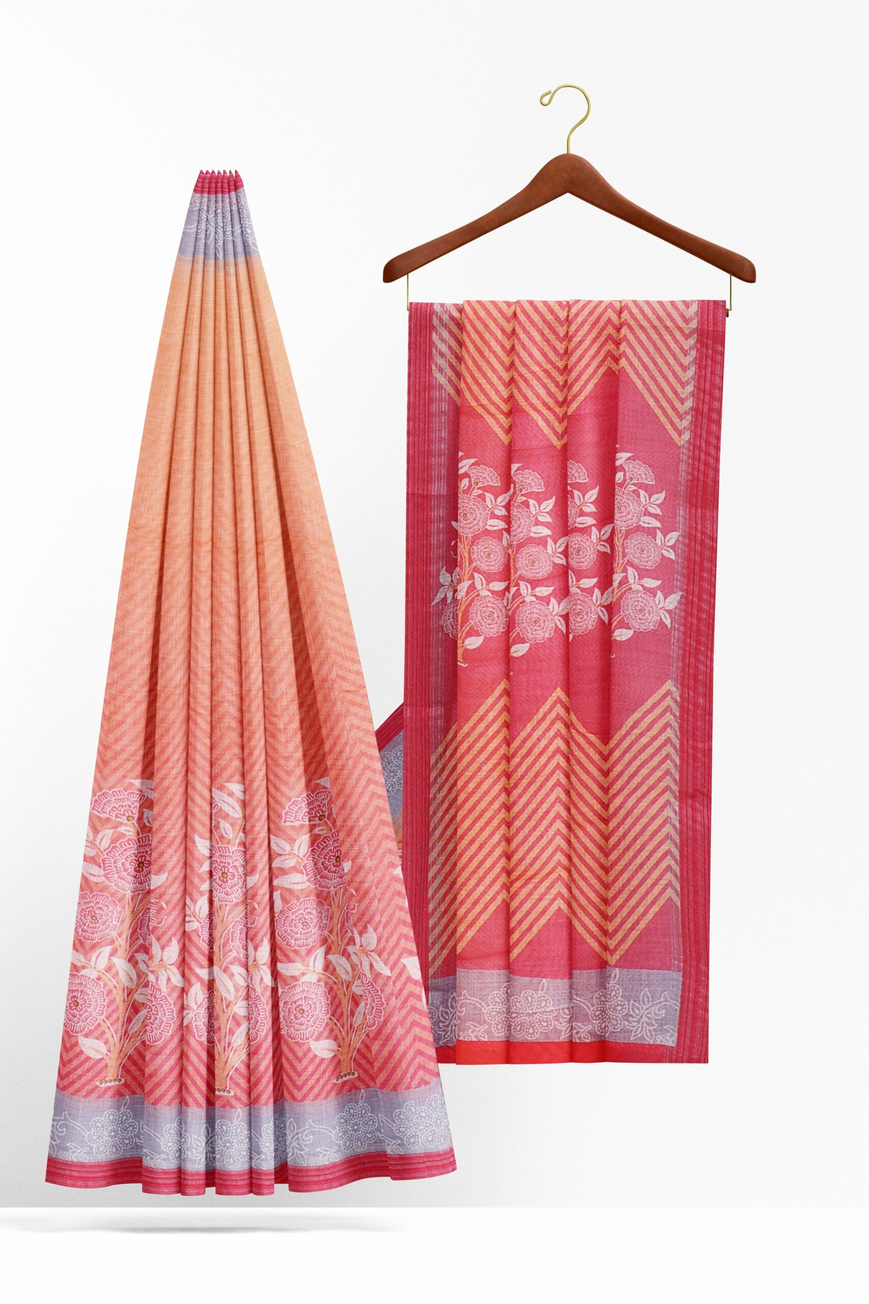 Baby pink saree with white border - Image 2