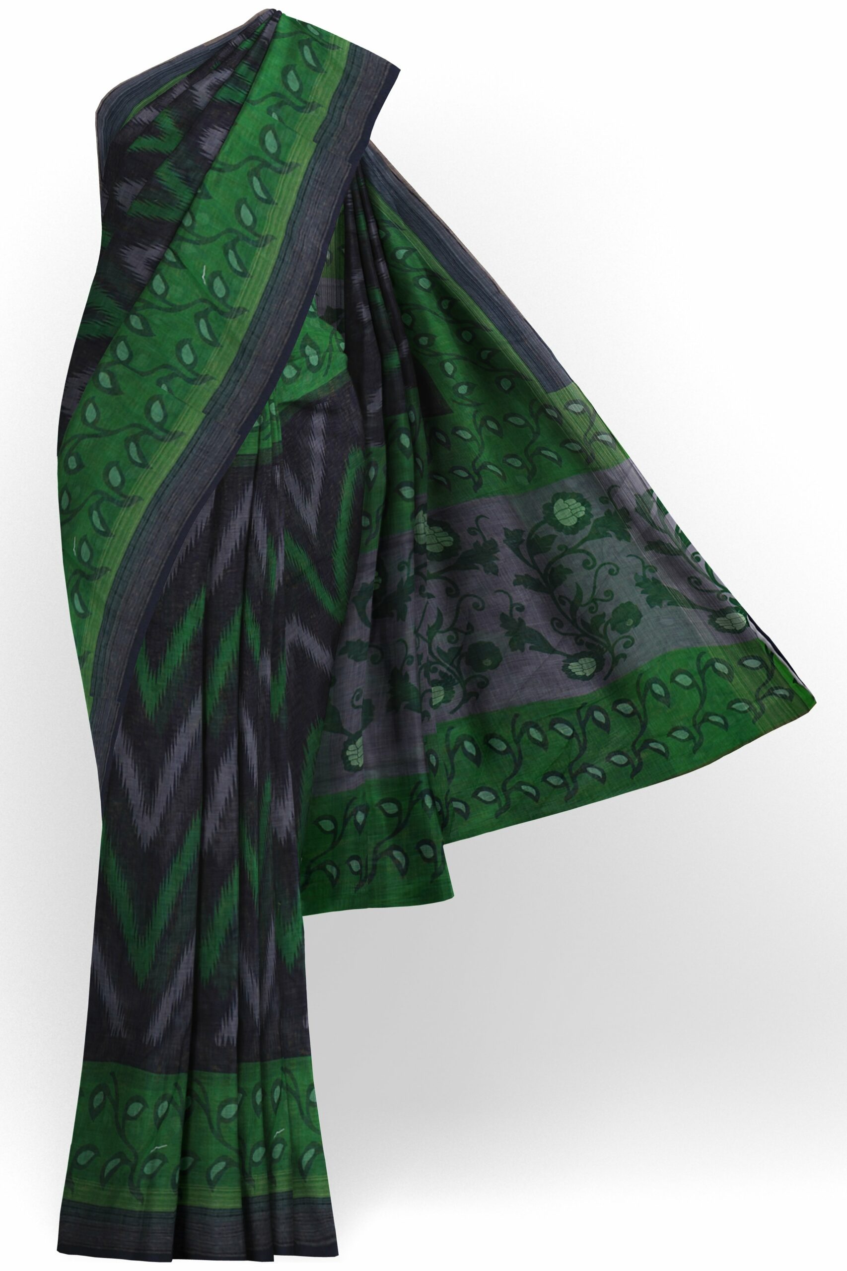 Black saree with dark green border
