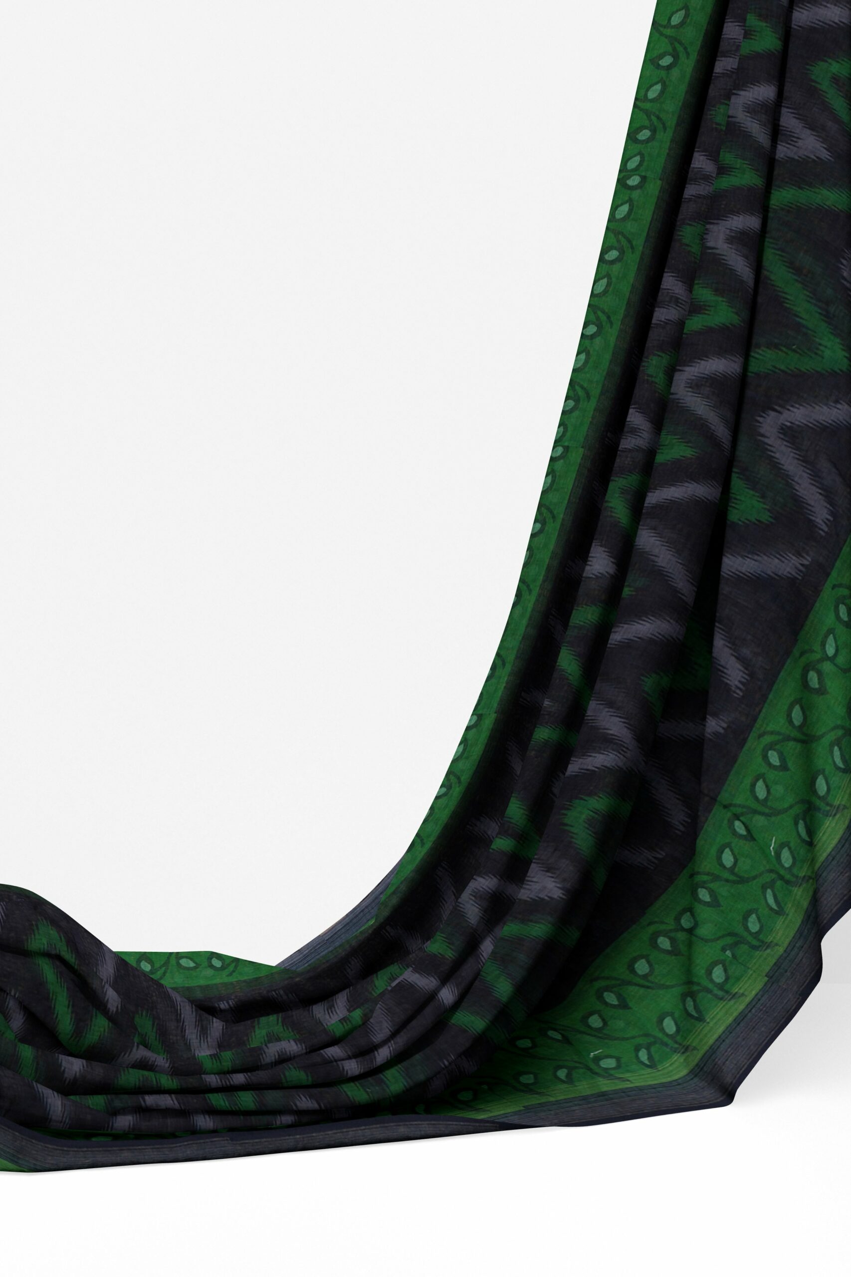 Black saree with dark green border - Image 3