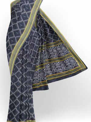 Black saree with green yellow border