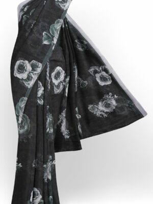 Black saree with grey border