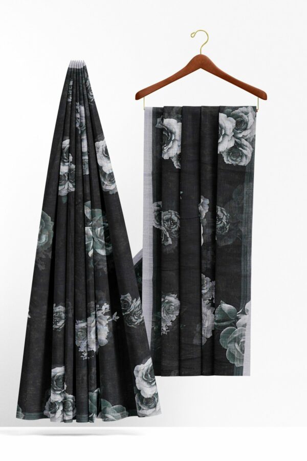 Black saree with grey border - Image 2