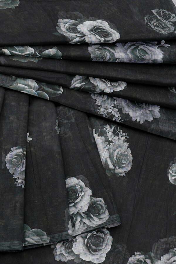 Black saree with grey border - Image 5