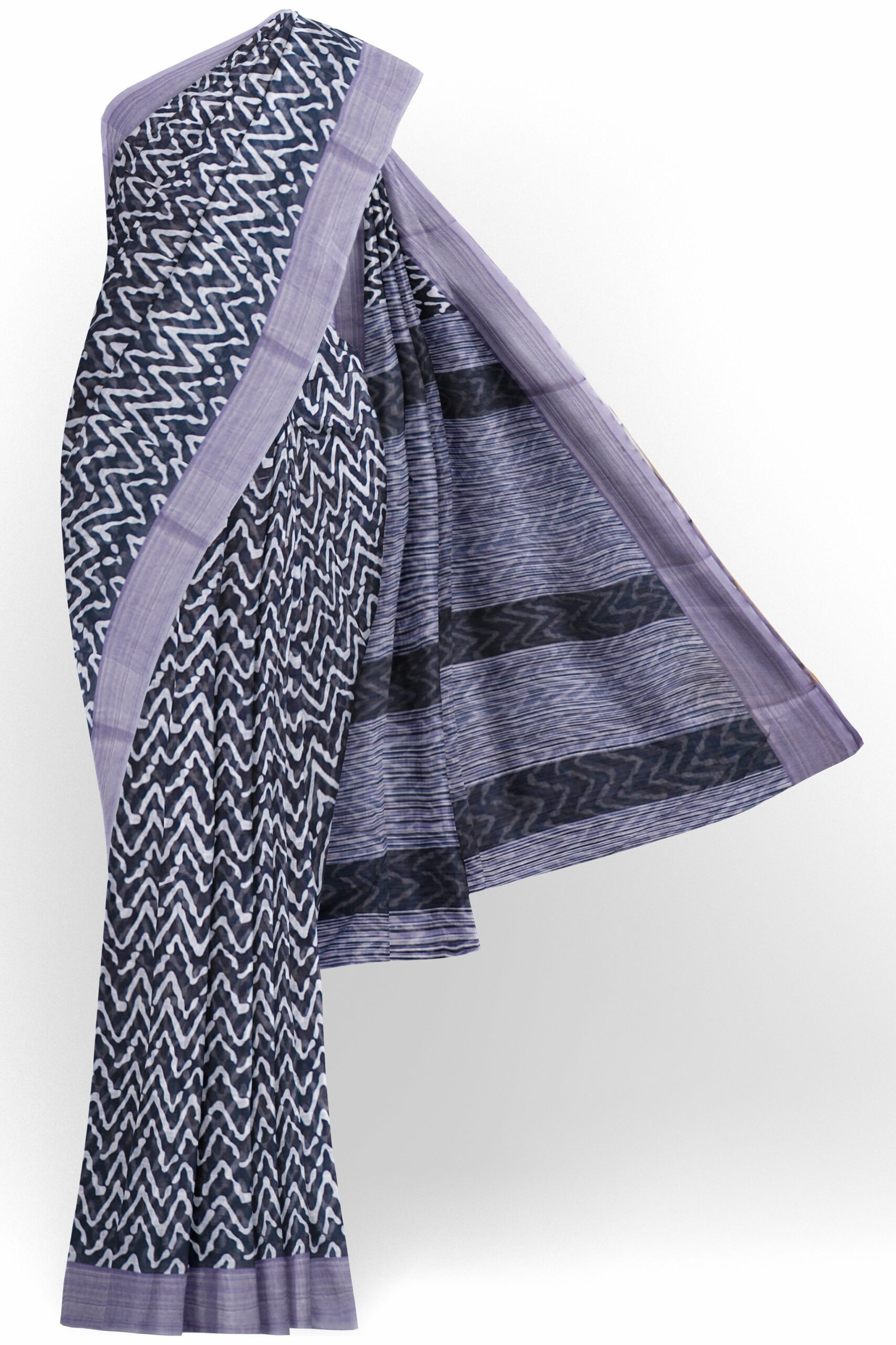 Black saree with light purple border