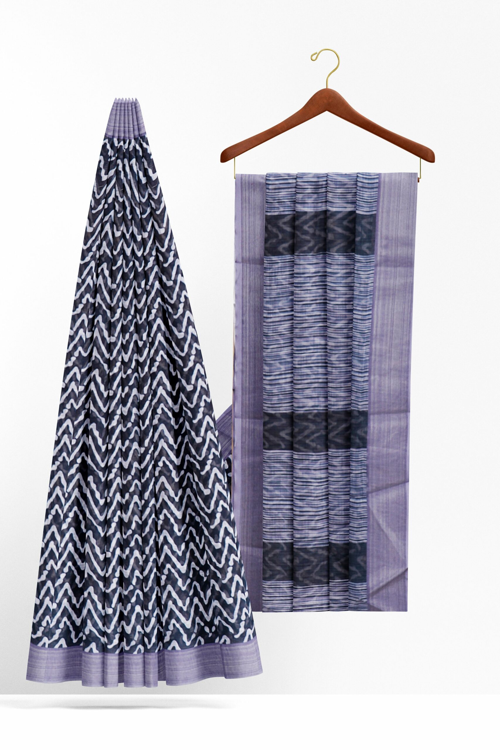 Black saree with light purple border - Image 2