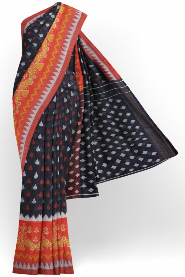 Black saree with orange border