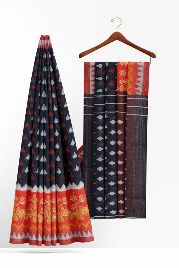 Black saree with orange border - Image 2