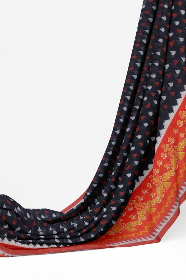 Black saree with orange border - Image 3