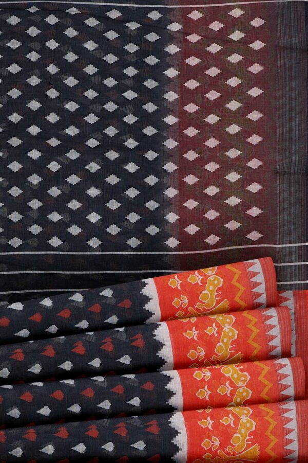 Black saree with orange border - Image 4