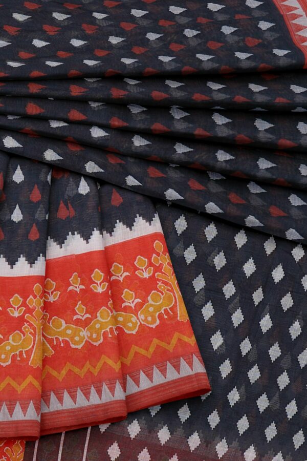 Black saree with orange border - Image 5