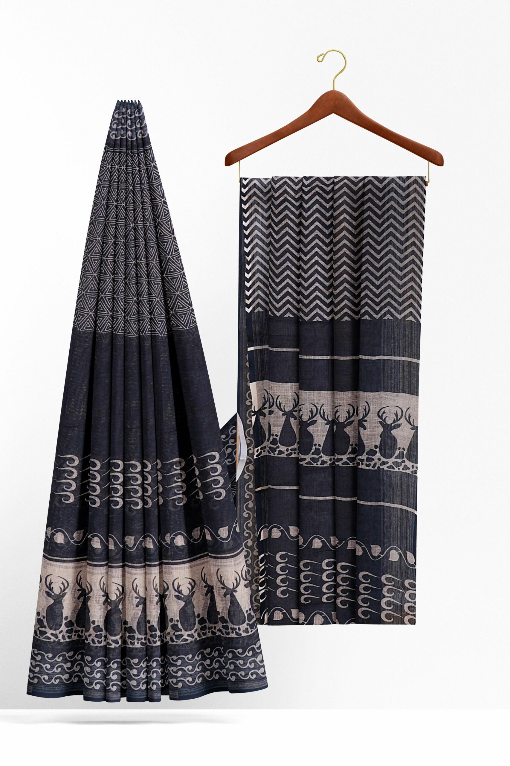 Black saree with white design black border - Image 2