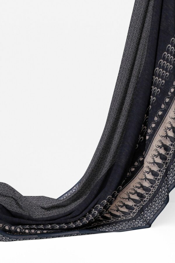 Black saree with white design black border - Image 3