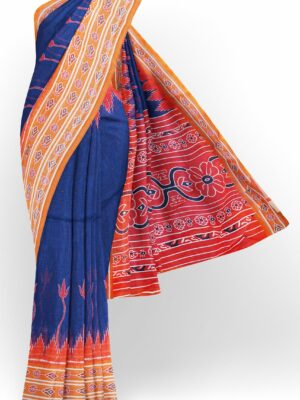 Blue saree with orange border