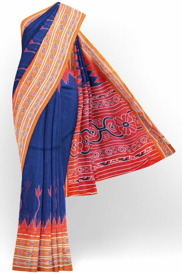 Blue saree with orange border