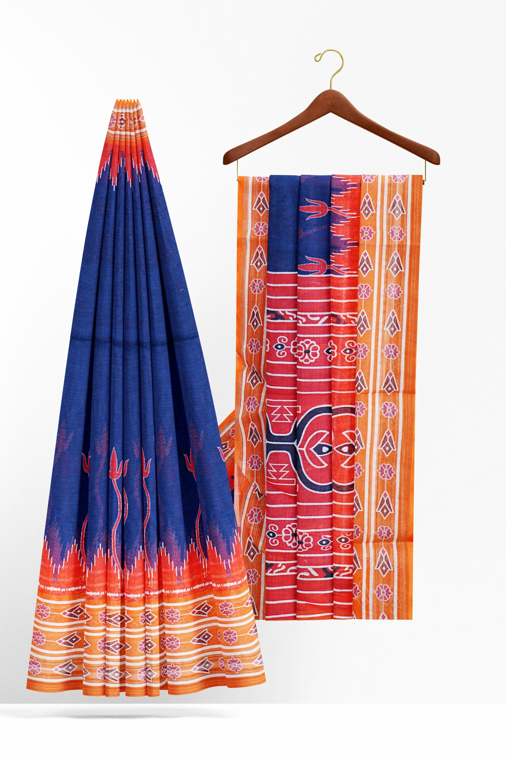 Blue saree with orange border - Image 2