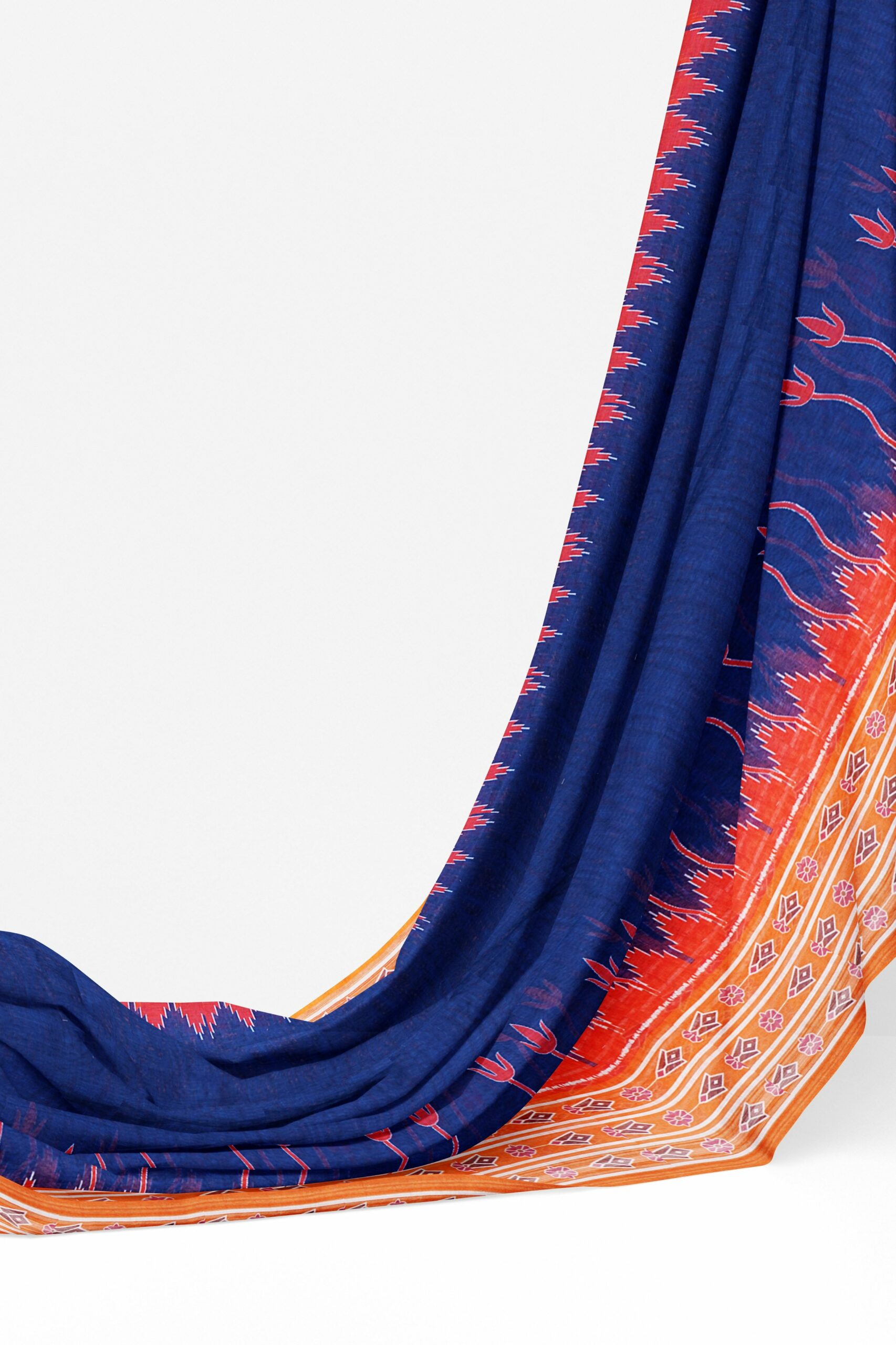 Blue saree with orange border - Image 3