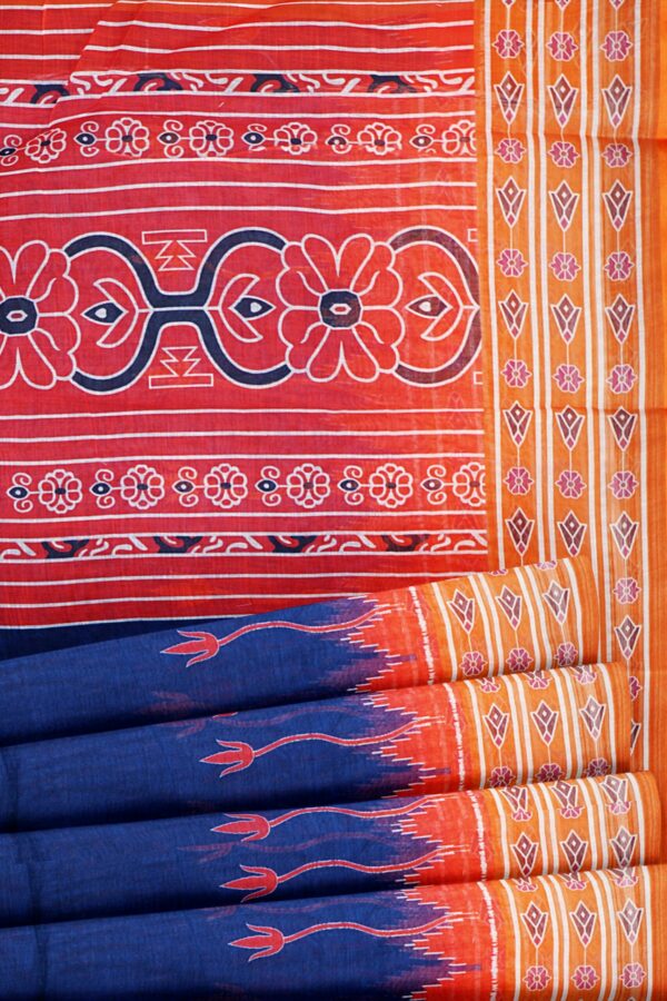 Blue saree with orange border - Image 4