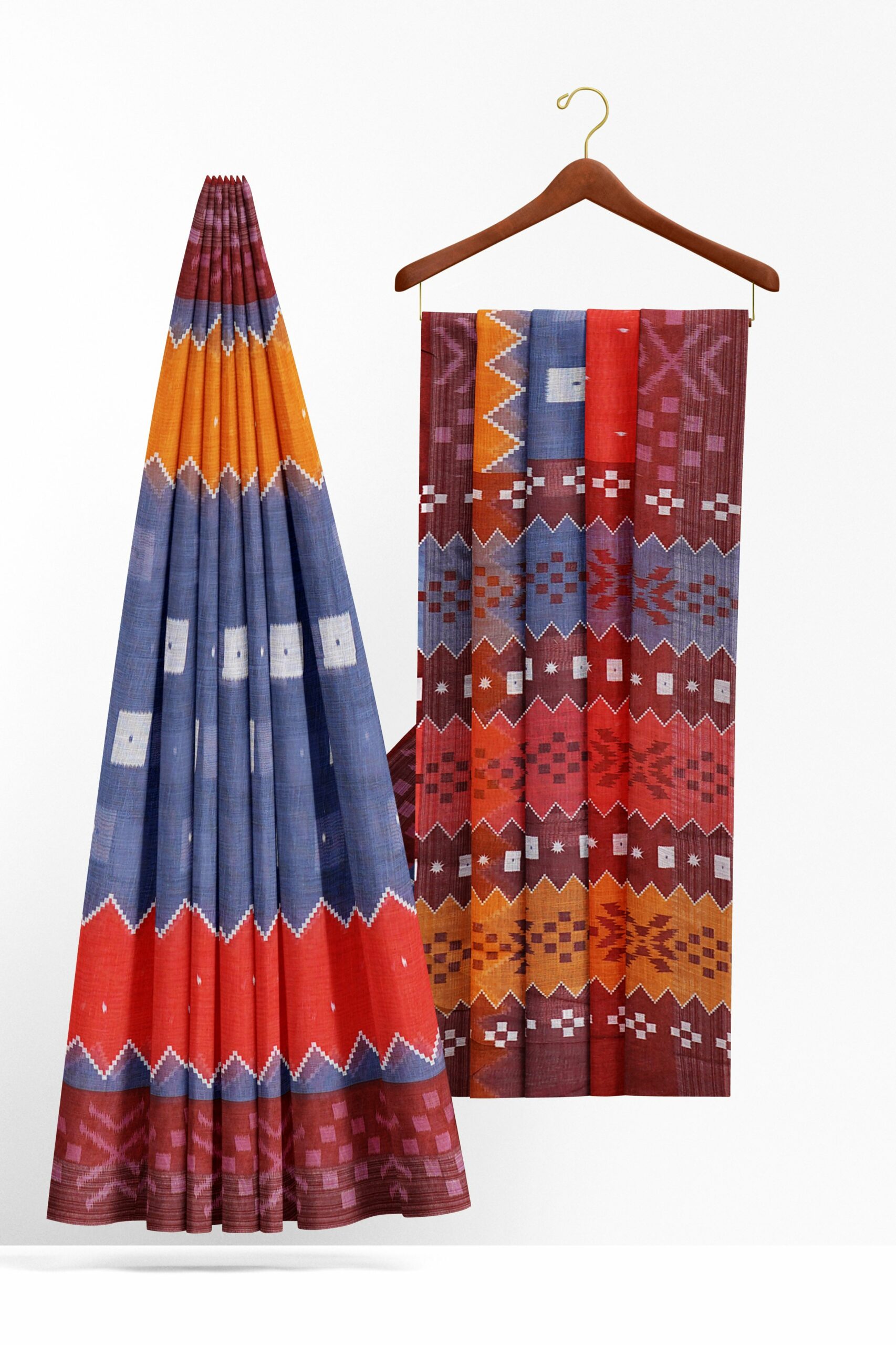 Blue saree with red border - Image 2