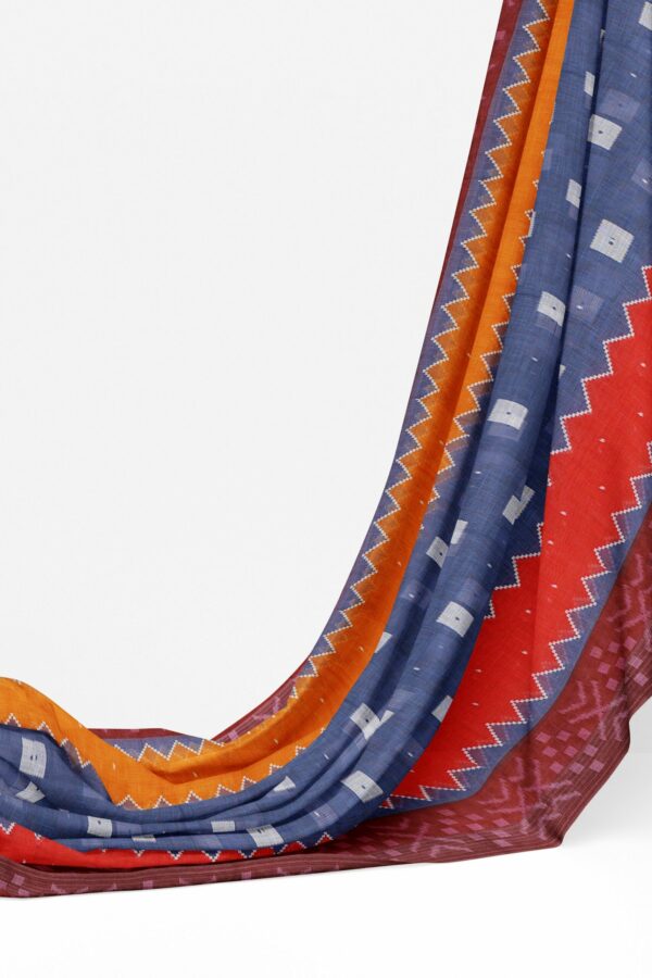 Blue saree with red border - Image 3