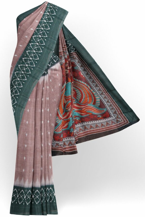 Brown saree with green border