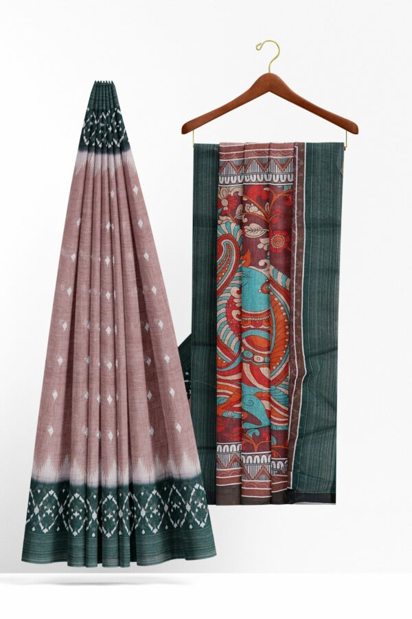Brown saree with green border - Image 2