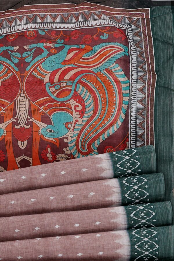 Brown saree with green border - Image 4