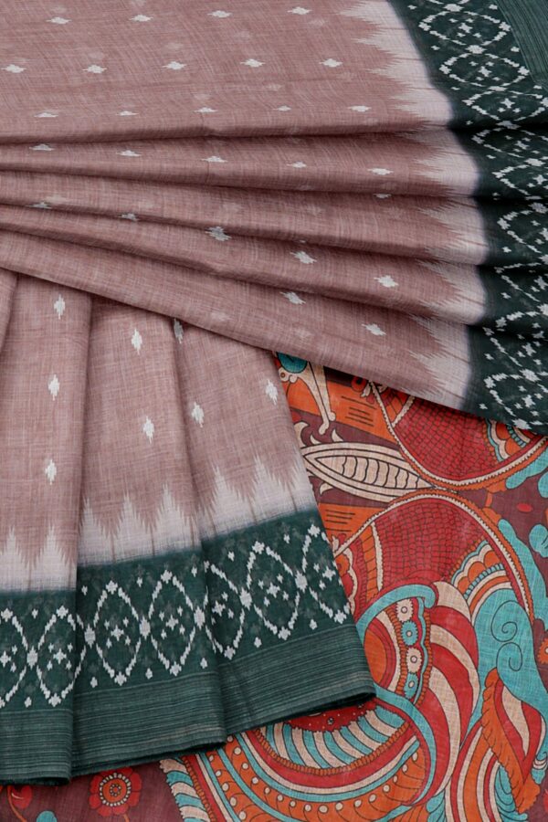 Brown saree with green border - Image 5