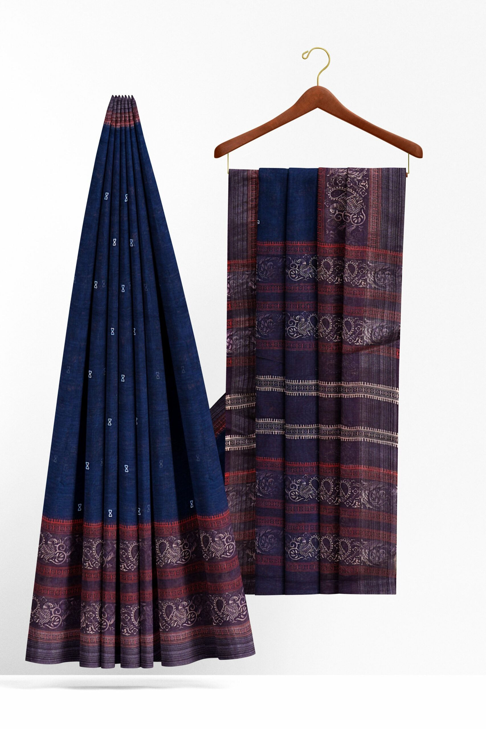Dark blue saree with brown border - Image 2