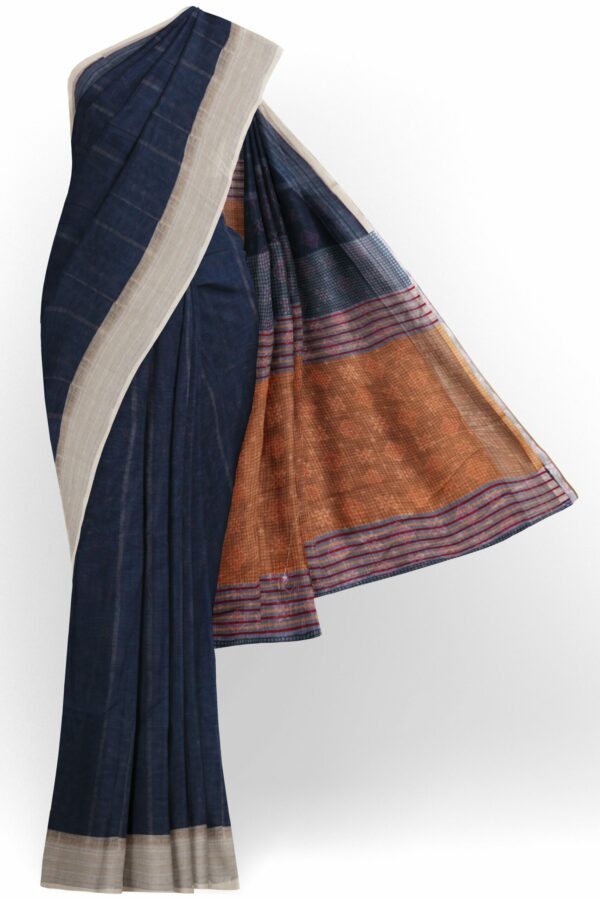 Dark blue saree with half white border