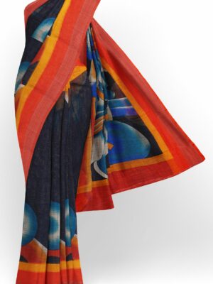 Dark blue saree with red border
