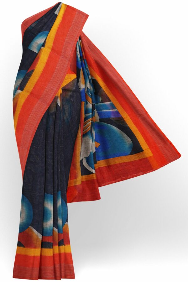 Dark blue saree with red border