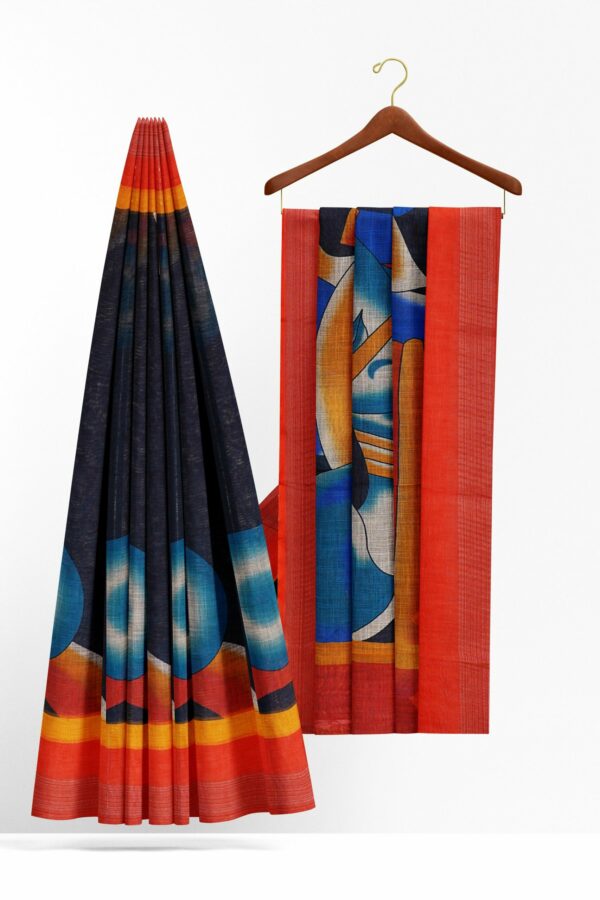 Dark blue saree with red border - Image 2