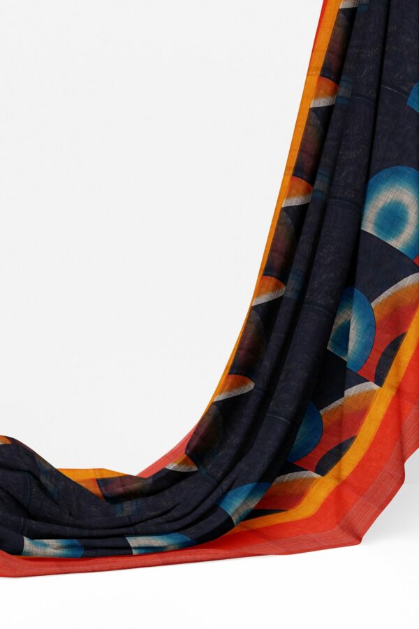 Dark blue saree with red border - Image 3