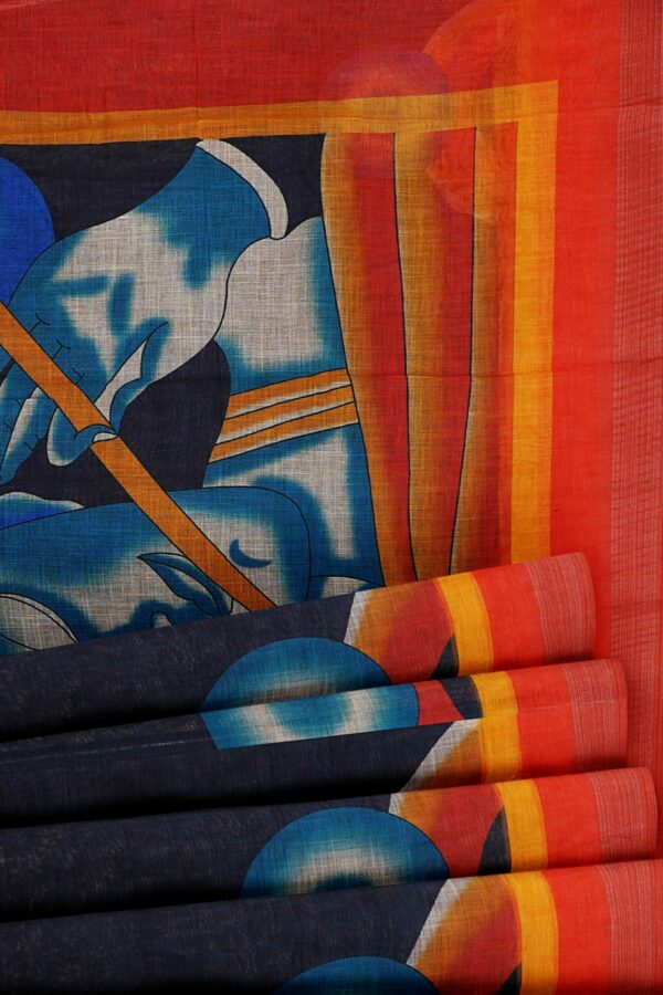 Dark blue saree with red border - Image 4