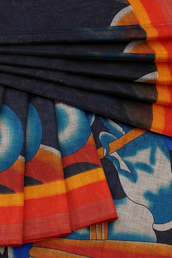 Dark blue saree with red border - Image 5